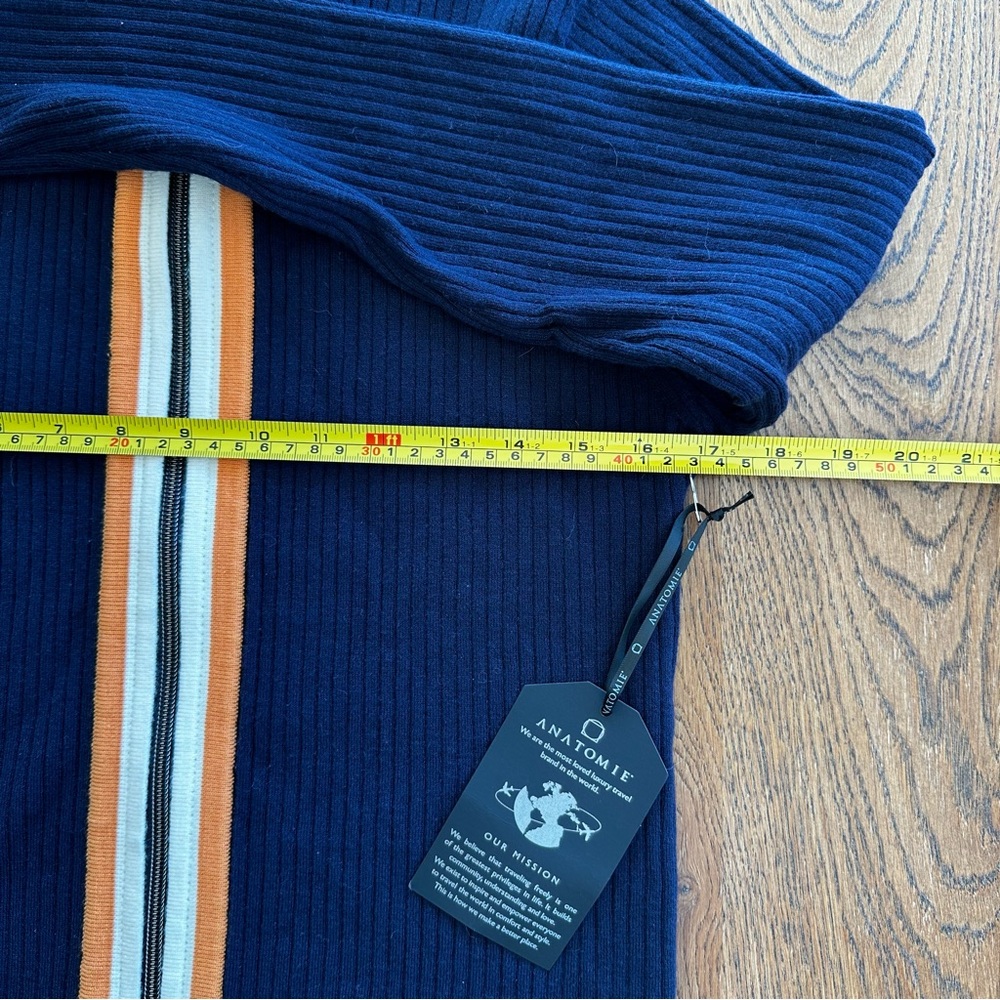 NWT Anatomie Charlize Navy Zip-Up Ribbed Travel Sweater Orange Cream Stripe - Picture 13 of 14